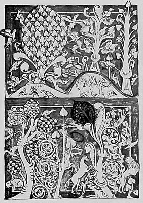 «Фантастический пейзаж». Миниатюра сборника вагантской поэзии «Carmina Burana» (Германия, 1225, Государственная библиотека, Мюнхен).