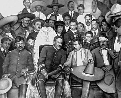 Ф. Вилья и Э. Сапата со своими соратниками в президентском дворце. Мехико, декабрь 1914.