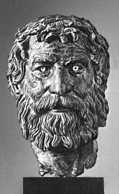 Эллинистическая культура. Голова философа. Бронза. Кон. 3 — нач. 2 вв. до н. э. Национальный археологический музей. Афины.