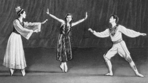 Сцена из балета Киргизского театра оперы и балета «Чолпон» М. Р. Раухвергера. 1957.
