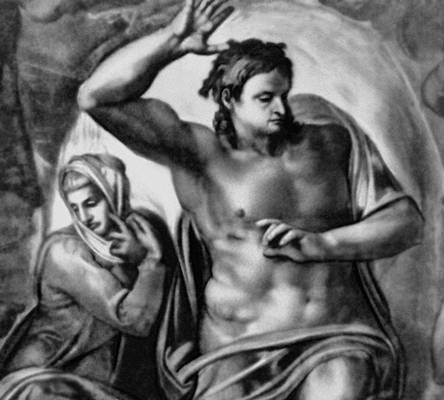 Микеланджело. «Христос и богоматерь». Фрагмент фрески «Страшный суд» в Сикстинской капелле Ватикана (1536—41).