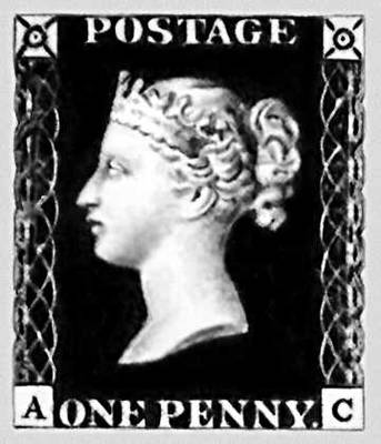Первые марки. Английская марка «Черный пенни». 1840.