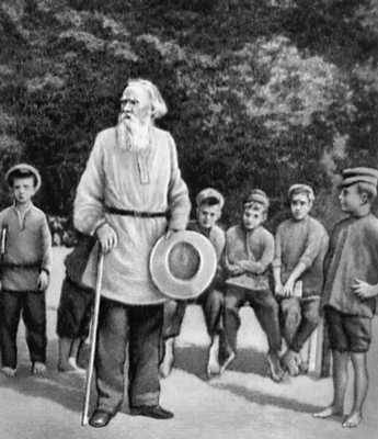 Л. Н. Толстой с группой детей крестьян Ясной Поляны. 1908.
