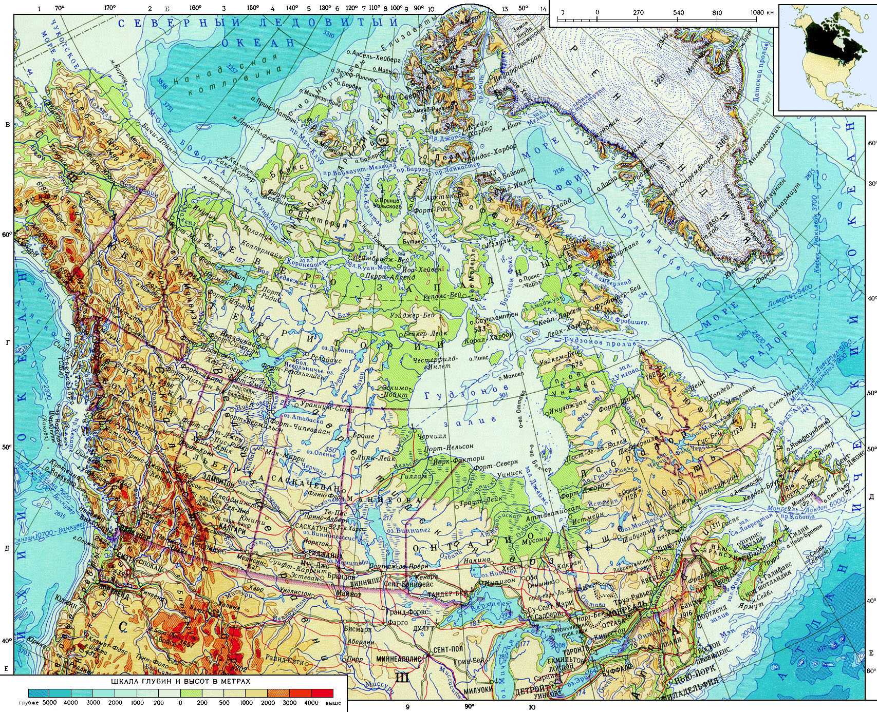 Топографическая карта канады