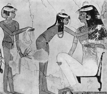 «Знатная египтянка за туалетом». Фрагмент росписи Джесеркарасенеба в Фивах. Клеевая живопись. Конец 15 в. до н. э.