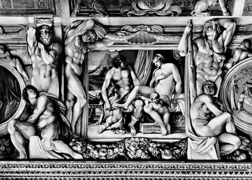 Болонская школа. Аннибале Карраччи. «Венера и Анхиз». Фреска в Палаццо Фарнезе в Риме. 1597—1604.