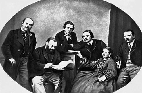 А. Н. Островский (второй слева) с артистами Малого театра.