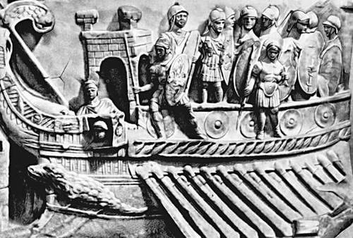 Римский корабль с легионерами. Рельеф из Пренесте. Около 30 до н. э. Ватиканские музеи. Рим.