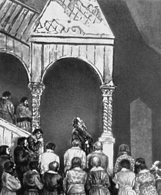 Сцена из спектакля «Борис Годунов». Московский Художественный театр. 1907.
