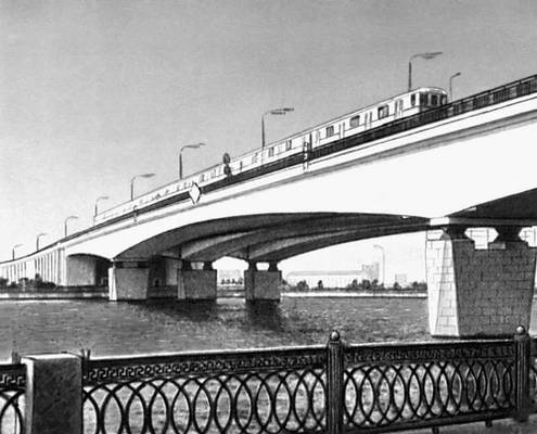 Нагатинский мост в Москве. 1969.