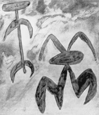 Схематические изображения человеческих фигур. Наскальная живопись. Неолит. Горы Сьерра-Морена. Испания.