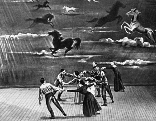 Сцена из балета «Родео» А. Копленда. Балетмейстер А. Де Милль. «Американ балле тиэтр». 1942.