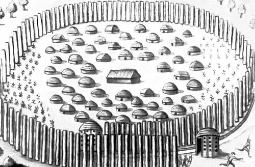 Укрепленное селение индейцев тимуква 16 в. Северная Америка.