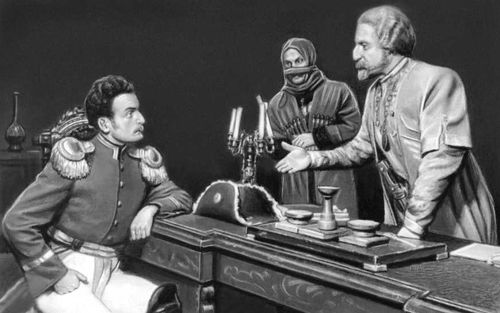 Сцена из спектакля Абхазского театра в Сухуми. «Чёрные гости» Г. Гулиа. 1956.