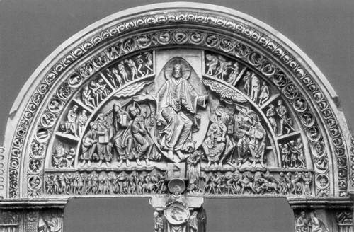 «Пятидесятница». Тимпан церкви Ла Мадлен в Везле (Франция). Ок. 1130. Камень.