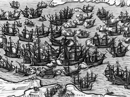 Сражение между «Непобедимой армадой» и английским флотом в 1588. Гравюра Ф. Хогенберга. Кон. 16 в.