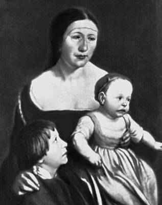 Хольбейн. «Жена и дети художника». Темпера. 1528—29. Публичное художественное собрание. Базель.