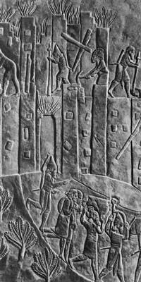 Разрушение ассирийцами города. Рельеф из дворца царя Ашшурбанипала в Ниневии. 669 — около 635 до н. э. Британский музей. Лондон.