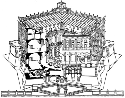Дж. да Виньола. Дворец Фарнезе в Капрароле. Окончен в 1573. Аксонометрия.