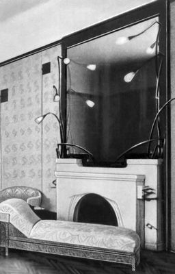 Ф. О. Шехтель. Камин с зеркалом в особняке Дерожинской в Москве. 1902.