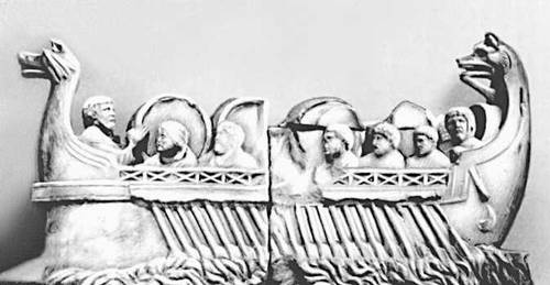 Рельефы из Неймегена. Торговый корабль с вином на Мозеле. 3 в. н. э. Музей земли Рейнланд. Трир.