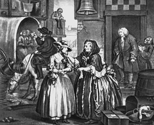 Хогарт У. «Прибытие в Лондон» (из серии «Карьера проститутки»). Офорт. 1732.