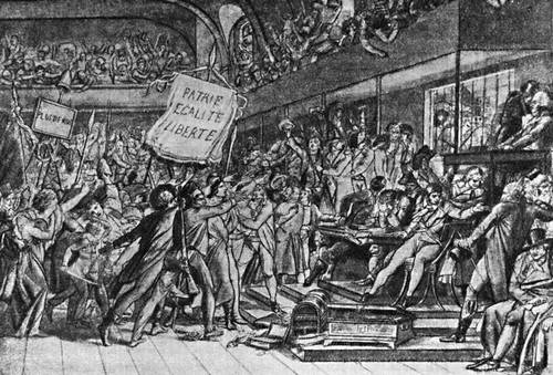 Выступление народа в Законодательном собрании 10 авг. 1792 с требованием провозглашения республики. Гравюра А. Жирарде.