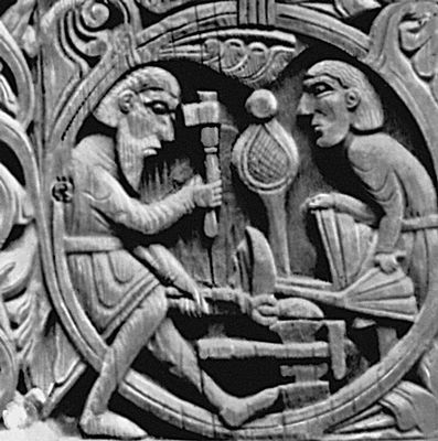 Фрагмент резьбы на портале деревянной церкви в Хюлестаде. Конец 12 в.