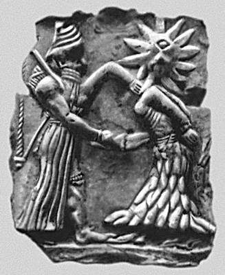 Мифология. Месопотамия. Битва бога солнца с чудовищем — «циклопом». Терракотовый рельеф из Хафаджи. Начало 2-го тыс. до н. э. Иракский музей. Багдад.