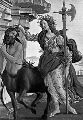 Флорентинская школа. Боттичелли. «Паллада и кентавр». Ок. 1485. Галерея Уффици, Флоренция.