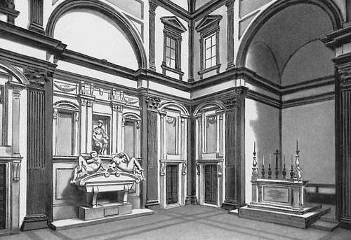 Микеланджело. Новая сакристия (капелла Медичи) церкви Сан-Лоренцо во Флоренции. Начата в 1520.