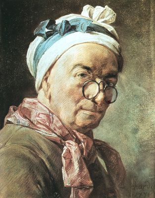 Ж. Б. С. Шарден. «Автопортрет в пенсне». Пастель. 1771. Лувр. Париж.