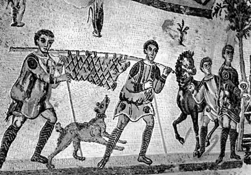 «Охотничья сцена». Мозаика древнеримской виллы в Пьяцца-Армерина. 4 в.