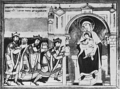 Страница эхтернахского «Евангелия св. Виллиброрда» (середина 8 в., Национальная библиотека; Париж).