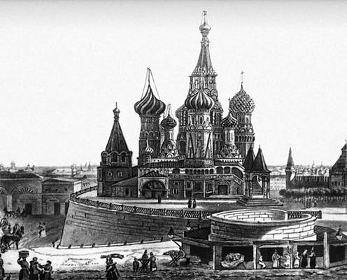 Лобное место на Красной площади в Москве. Литография (ок. 1825) по рисунку А. Кадоля.
