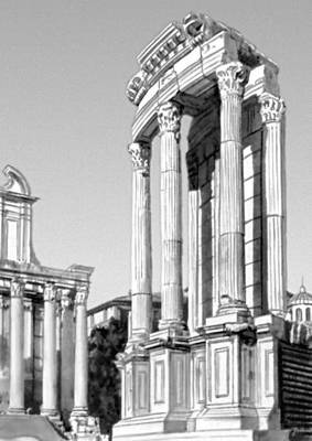 Рим (Древний). Храмы Весты (справа; 1 в.) и Антонина и Фаустины (слева; 141) на Римском форуме.