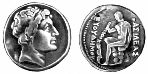 Монета Евтидема. 2-я половина 3 в. до н. э. Греко-Бактрийское царство.