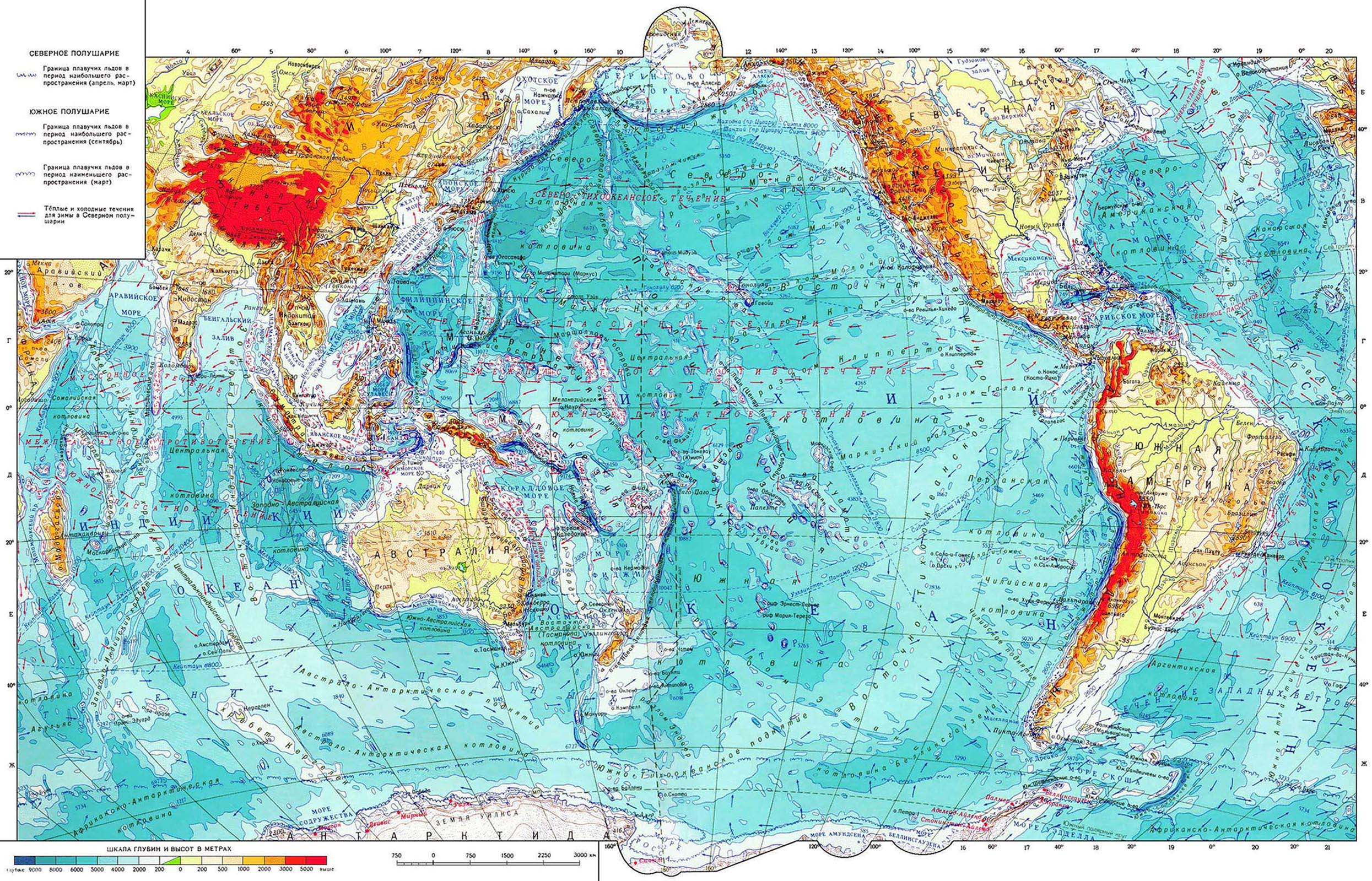 Атлас тихого океана. Карта Тихого океана с морями заливами и проливами. Физическая карта Тихого океана. Тихий океан на карте. Тихий океан физическая карта подробная.