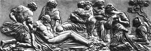 Ж. Гужон. Рельеф «Оплакивание Христа» для церкви Сен-Жермен л'Оксерруа в Париже. Мрамор. 1544. Лувр. Париж.
