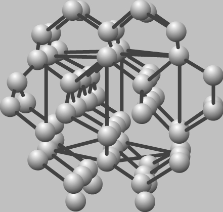 КРИСТАЛЛИЧЕСКАЯ РЕШЕТКА АЛМАЗА. Атомы углерода заключены в жесткую кристаллическую решетку, что делает алмаз чрезвычайно твердым.