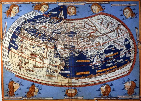 СРЕДНЕВЕКОВАЯ КАРТА, составленная по канонам Птолемея - древнегреческого географа и астронома 2 в. н.э. Несмотря на схематичность, карта дает правильное представление о географии Средиземноморья. Около 800 точек на карте обозначены координатами.