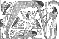 Мироздание по древнеегипетскому представлению: бог Шу (воздух) отделяет и поддерживает богиню Нут (небо) над распростертым богом Небом (землей)