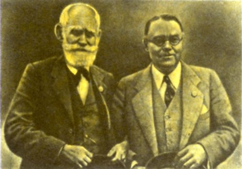 И.П. Павлов и У. Кеннон на физиологическом конгрессе, 1935 г