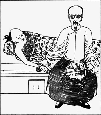 Древнекитайский врач, исследующий пульс больного. Китайская миниатюра