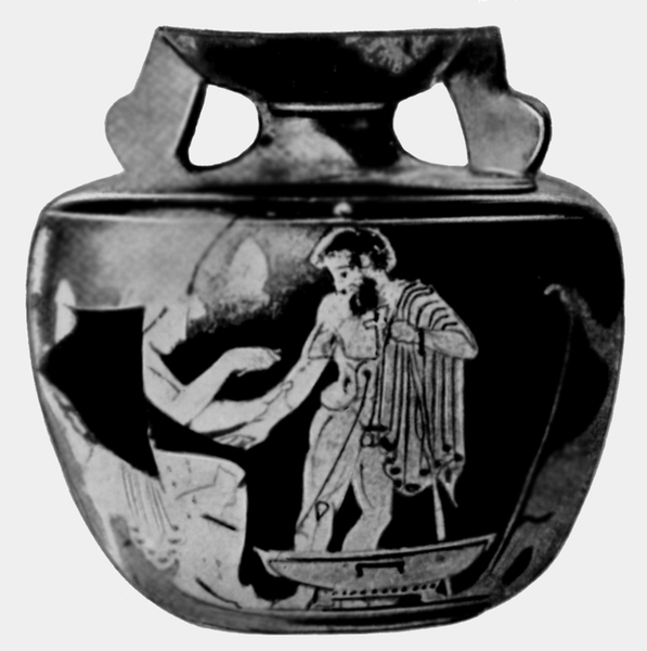Древнегреческая ваза с изображением женщины, производящей кровопускание больному