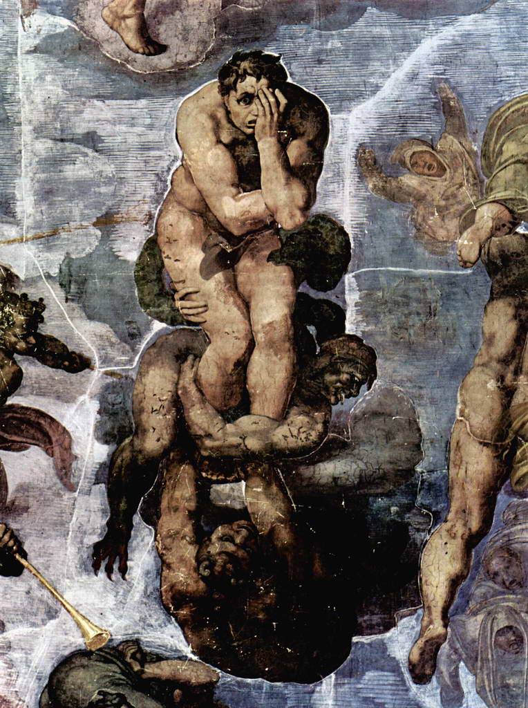 Микеланджело Буонарроти.    Страшный суд, фреска  Сикстинской капеллы. Фрагмент. Проклятые. 1535–1541 гг.