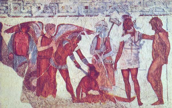 Ахилл приносит в жертву троянских пленников.