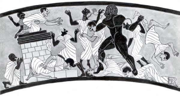 Геракл убивает Бусириса и его приближённых.
