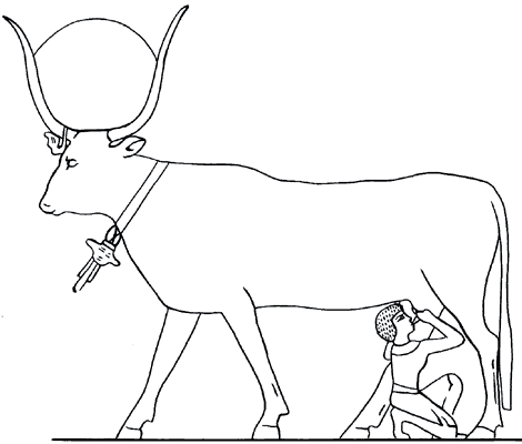 Египетский фараон сосёт молоко небесной коровы.