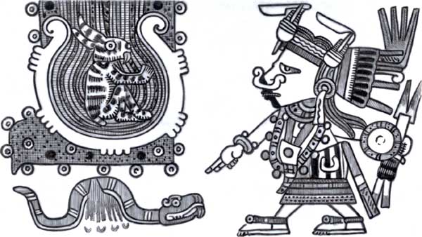 Ацтекское изображение змея, луны и богини луны.